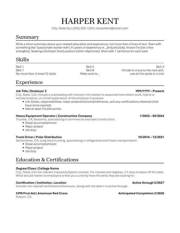 Preview of the Chronological Basic resume template.
