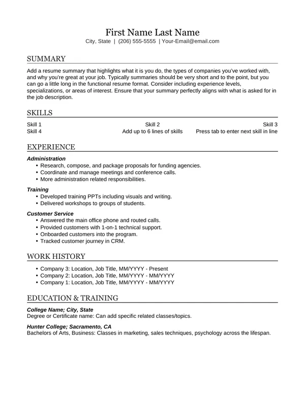 Preview of the Hybrid Basic resume template.
