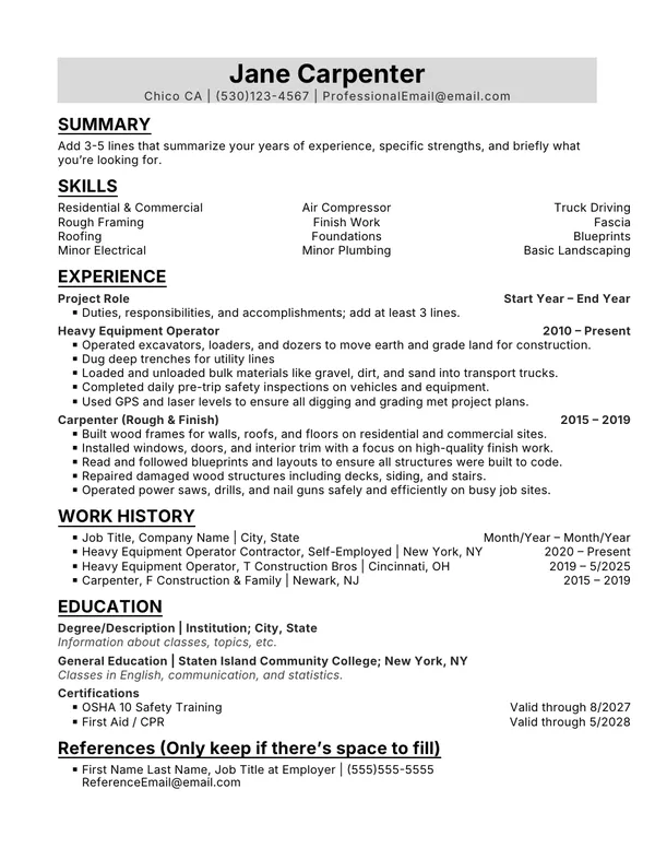 Preview of the Hybrid Project Based resume template.